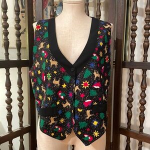 CASTLE ROCK Vintage 90s Christmas Holiday Winter Retro Colorful Vest Large